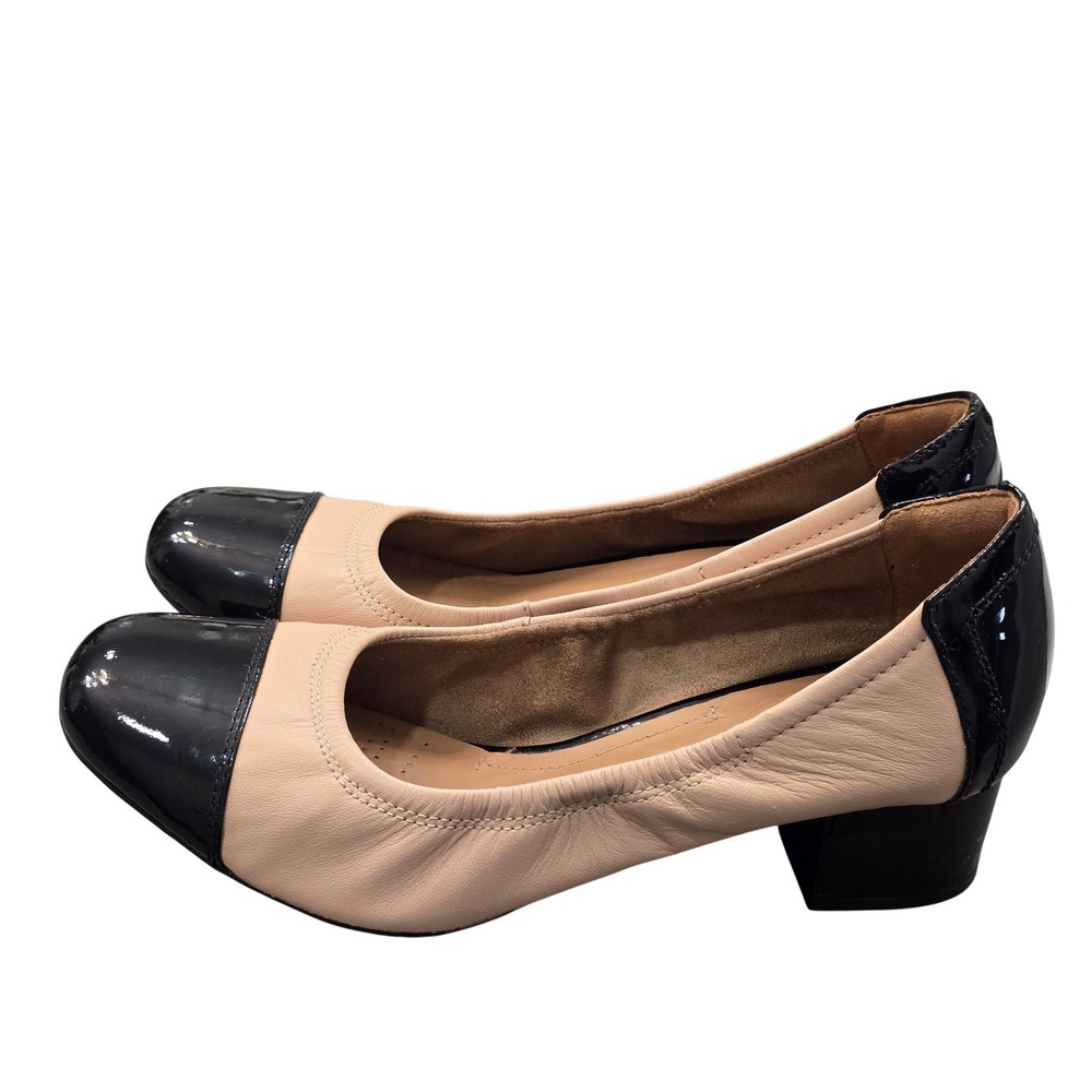 Clarks Artisan Quiet Luxury Cap Toe Ballet Flats Nude Black Leather 7.5M Preppy - Picture 5 of 6